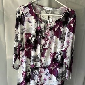 NWT Calvin Klein Floral Blouse with V neck